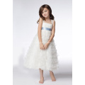 Straps Tea-length Organza Sequins Flower Girl Dresses